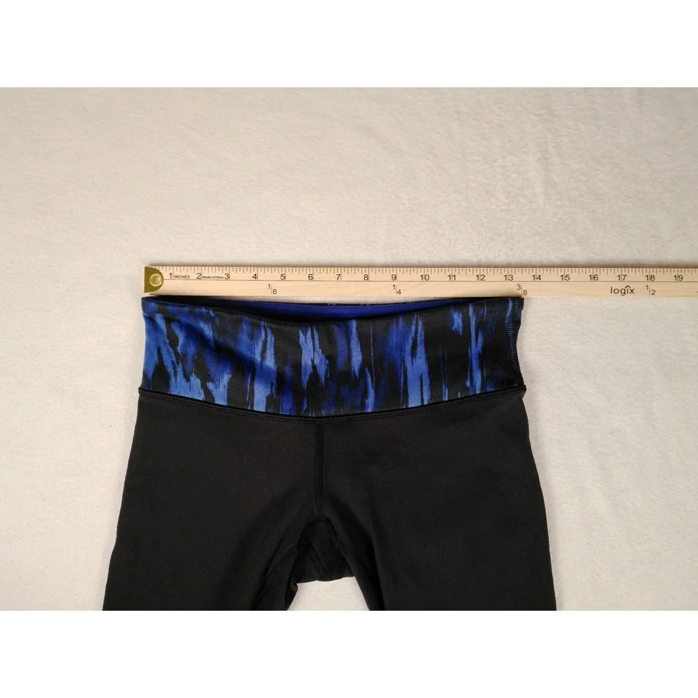 Lululemon Athletica‎ Black Blue Tie Dye Waistband Capris Leggings Women's Size 6